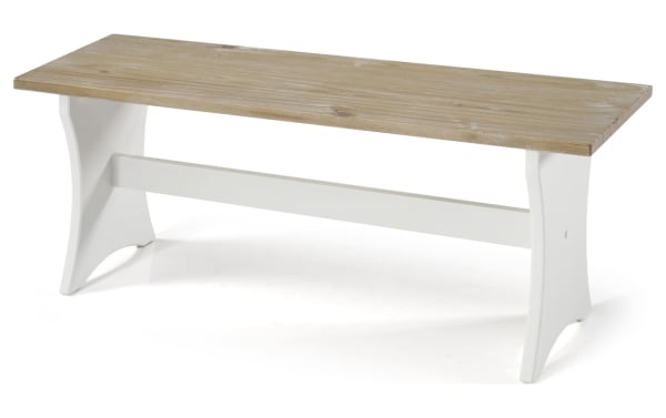 Transitional Palma Natural & White Dining Bench with solid pine top and white MDF legs, designed for cozy kitchen nook seating with rustic charm.