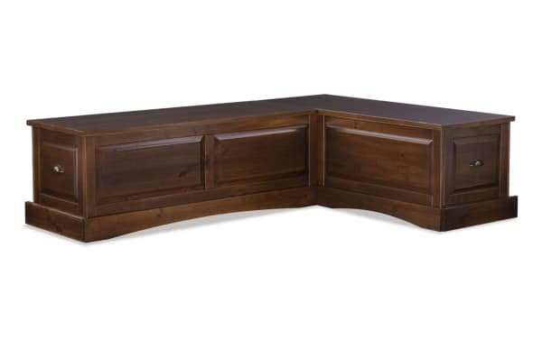 Ellese Brown Backless Dining Nook with L-shaped solid pine and MDF bench in transitional style, warm brown finish, corner seating for cozy kitchen dining.