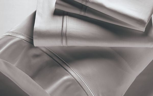 MyBob's Queen Gray 4-piece sheet set in traditional style, made from soft bamboo rayon and cotton blend with sateen weave.