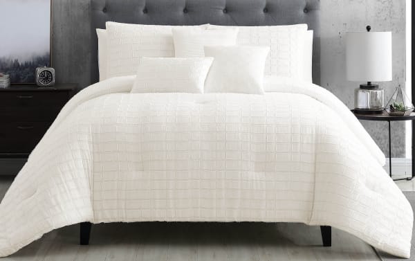 Lad Queen White Geometric 6 Piece Comforter Set