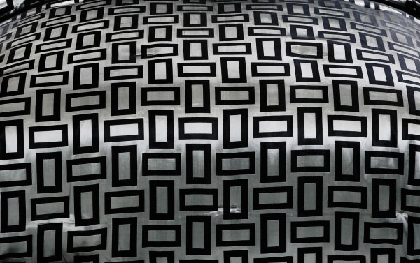 Kali Queen Black Geometric 5 Piece Comforter Set in black and silver polyester fabric with a modern transitional style and bold rectangular pattern.