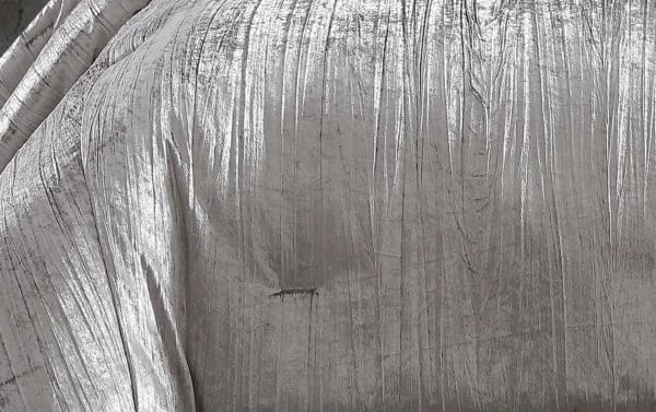 Zoey Queen Silver Solid 7 Piece Comforter Set featuring crinkled silver polyester velvet fabric with a soft, luxurious texture in a modern transitional style.