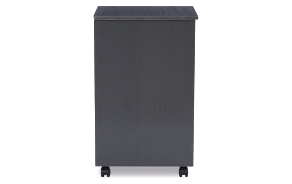 Edison Gray 6 Drawer Solid Wood Rolling Cart in dark gray pine and MDF with casters, transitional style, smooth flat top, and clean side panel.