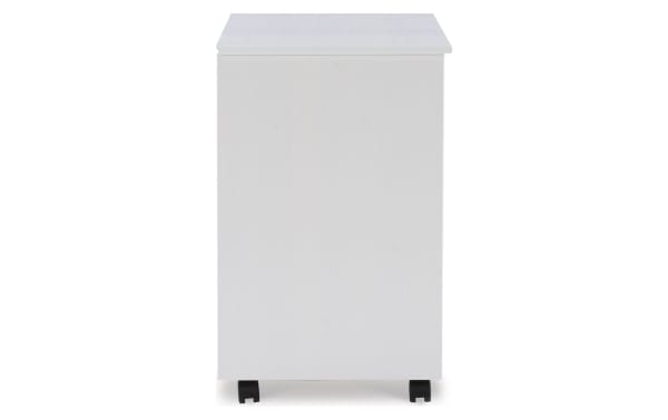 Edison White 6 Drawer Solid Wood Rolling Cart in transitional style with solid pine and MDF construction, featuring smooth white finish, six wide drawers with contoured handles, and caster wheels for easy mobility.