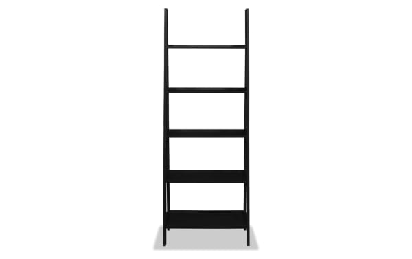 Trenton 72'' black 5-shelf solid wood bookcase with rubberwood solids and particle board, transitional style, open silhouette, narrowing shelves.