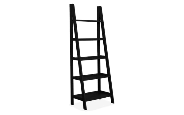 Trenton 72'' black 5-shelf solid wood bookcase with tapered open design, rubberwood solids, particle board, transitional style for home office or living room.