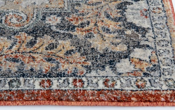 Transitional Alex 8' x 10' brown floral rug with intricate gray, red, and orange pattern, made of durable stain-resistant polypropylene.