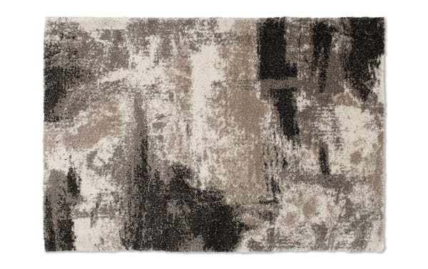Rave 5' x 7' Ivory Abstract Rug with cream, black, and beige tones in a transitional style, made of durable polypropylene fibers.