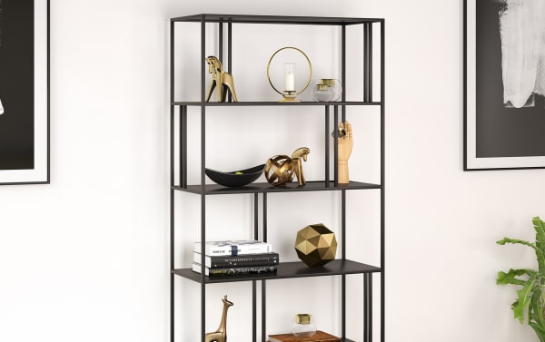 Omari 76'' Blackened Bronze 5 Shelf Bookcase | Bob's Discount