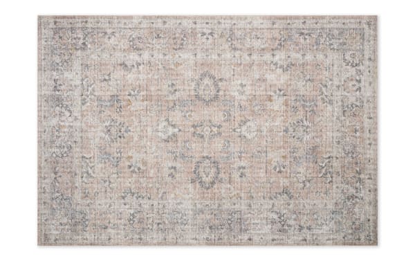 Traditional Candis 8' x 10' Blush Oriental Rug in multicolored blush, gray, ivory, and charcoal polyester fabric with classic old-world floral motifs and textured power-loomed design.