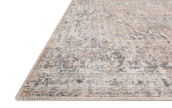 Traditional Candis 8' x 10' Blush Oriental Rug with multicolored blush, gray, ivory, and charcoal tones in a polyester fabric weave.