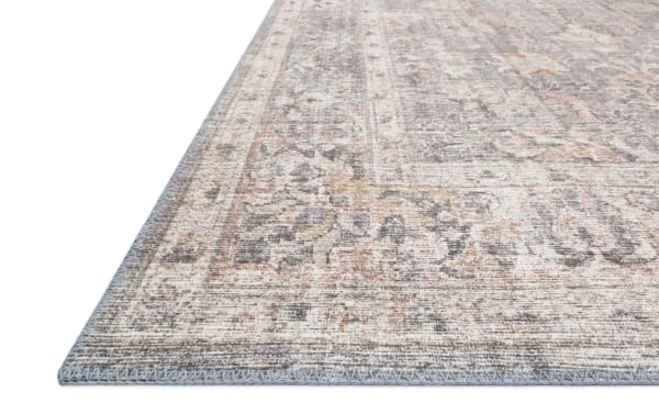 Gray Oriental Rug with traditional blush, ivory, and charcoal floral patterns, 8' x 10', polyester fabric, power loomed for durability and classic style.