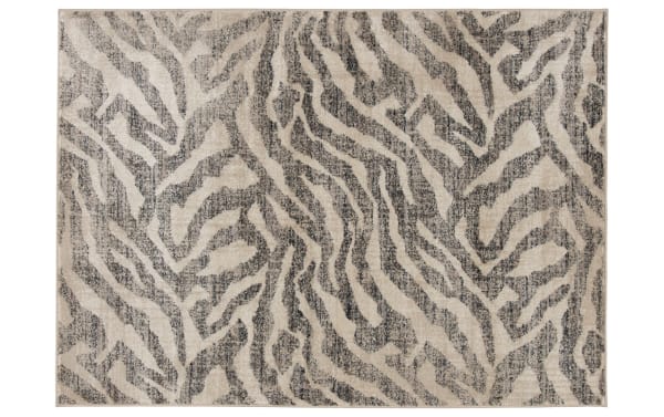Hadid 5' x 7' Gray Animal Print Rug with modern gray and cream transitional design, made of durable, stain-resistant polypropylene.