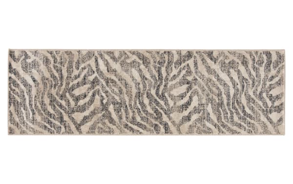Hadid 2' x 8' Gray Animal Print Runner rug with transitional style, featuring gray and cream modern animal pattern, made of durable, stain-resistant polypropylene.