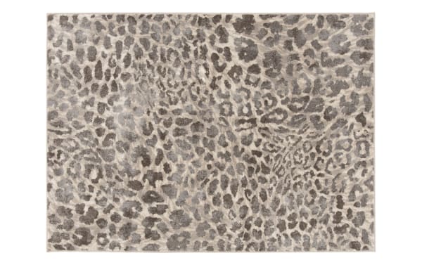 Sharma 8' x 10' gray animal print rug with cream and brown tones, transitional style, made of durable, stain-resistant polypropylene yarn.