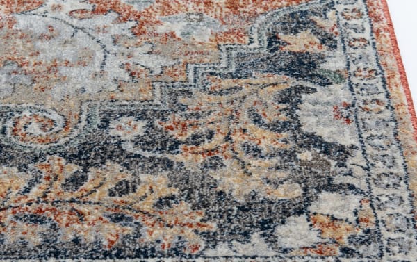 Transitional Tamin 6' x 9' multi oriental rug in blue, red, yellow, cream, orange, and gray with durable, stain-resistant polypropylene fibers and intricate floral patterns.