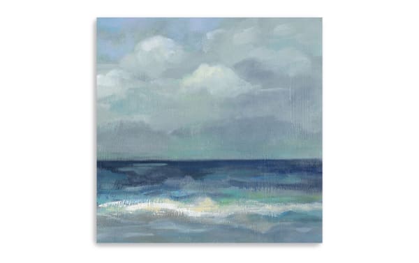 Tranquil multicolored Clouds and Sea Crop III canvas wall art with blue seascape, printed on durable polyester fabric and hand-stretched over solid pine.