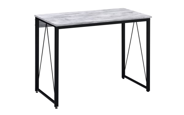 Mercer White Writing Desk with large gray wood veneer surface, black metal frame, and minimalist contemporary design for versatile home office use.