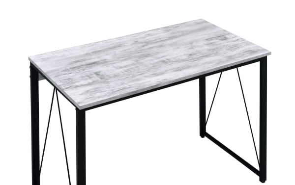 Contemporary Mercer White Writing Desk with large gray-washed veneer surface, black metal frame, and minimalist design for versatile home office use.