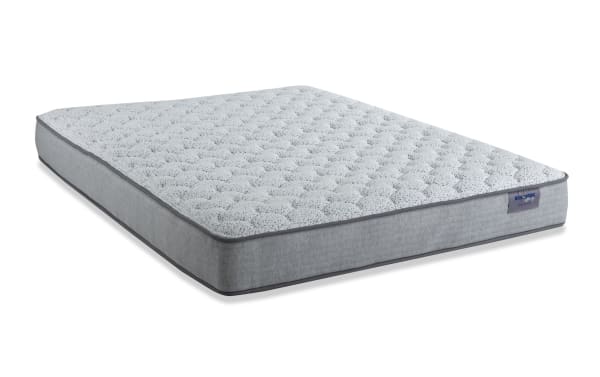 Affinity Hybrid 9'' Twin XL Firm Mattress in contemporary style with quilted knit fabric cover, gray memory foam upholstery, and Bob-O-Pedic branding.