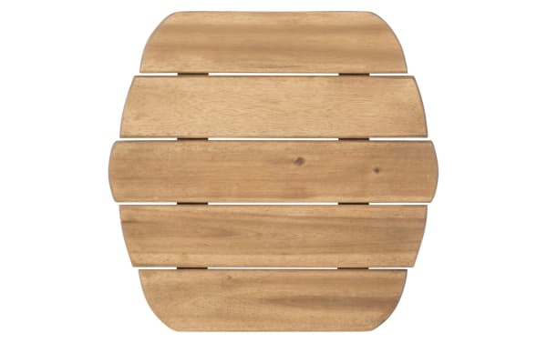Groveton Brown Outdoor Adirondack End Table in solid acacia wood with traditional style, featuring a slatted square top with rounded edges, ideal for outdoor use.