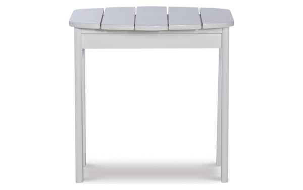 Groveton White Outdoor Adirondack End Table in solid acacia wood with a traditional style, featuring a slatted top for outdoor use.