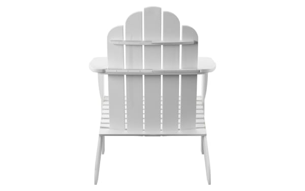 Groveton White Adirondack Chair in solid acacia wood with traditional style, high slatted back, wide armrests, and durable white finish.