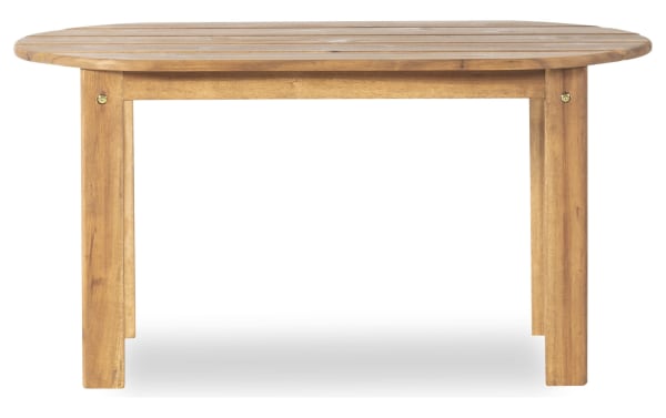 Groveton Brown Outdoor Adirondack Coffee Table in traditional style, solid acacia wood with a spacious slatted top and warm brown finish.