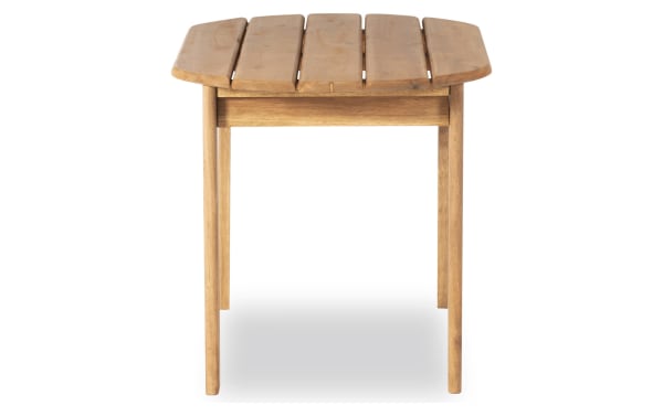 Groveton Brown Outdoor Adirondack Coffee Table in solid acacia wood with traditional slatted top, sturdy legs, and warm brown finish for outdoor use.