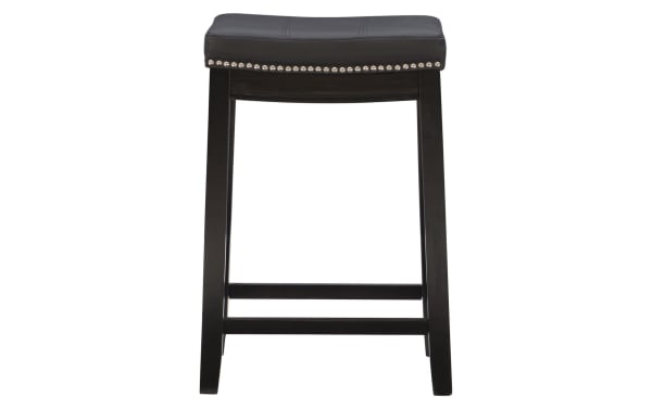 Ryann Black Faux Leather Backless Upholstered Counter Height Stool with nailhead trim, black rubberwood frame, and durable polyurethane seat.