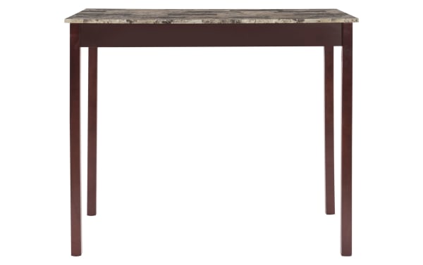 Linsky 3 Piece Espresso Tavern Set featuring a brown rubberwood solid and MDF table with faux-stone paper veneer top, transitional style