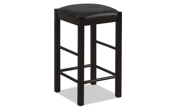 Black Linsky 3 Piece Tavern Set stool with padded faux leather seat, solid rubberwood legs, and transitional style for compact dining spaces