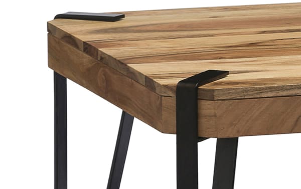 Rustic Archer Natural Live Edge Coffee Table with solid acacia wood top, black metal legs, and unique wood grain patterns.
