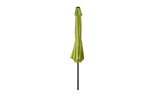 Kiley 9' lime green outdoor market umbrella with polyester canopy, steel pole, and high-density plastic parts, featuring a transitional style and compact closed design.