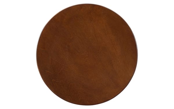 Loudain Brown Round Table with transitional style, MDF and rubberwood solid construction, round top, and rich brown finish for versatile accent use.
