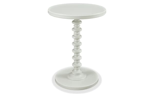 Gall 17'' White Solid Wood Round Table with transitional style, rubberwood solids and MDF, featuring a circular spindle base for living room use.