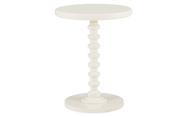 Gall 17'' Ivory solid wood round side table with turned spindle pedestal base, rubberwood and MDF, transitional style for living room decor