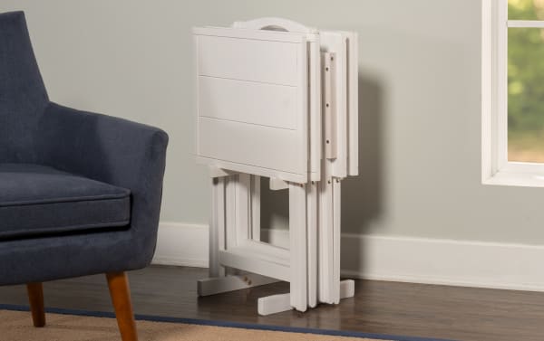 Winny White Folding Tray Table (Set of 4)
