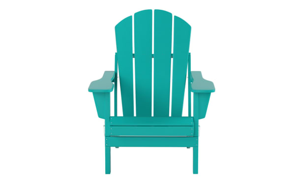 Clovie Turquoise Folding Outdoor Adirondack Chair in high-density plastic with oversized frame, traditional transitional style, and wide armrests for comfort.