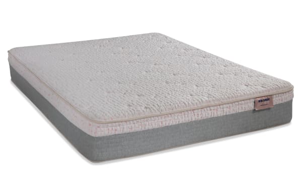 Affinity Hybrid 10'' Twin Cushion Firm Mattress with quilted knit cover, gray fabric base, and Bob-O-Pedic memory foam for firm, breathable support