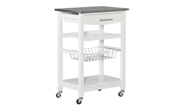 Ophelia White Stainless Steel Top Kitchen Cart with Drawer