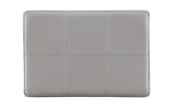 Gray faux leather upholstered seat cushion with double needle stitching on a backless transitional counter stool seat.