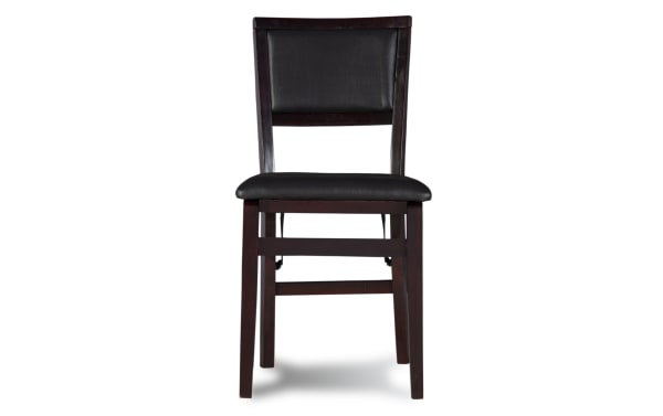 Kingsley Espresso folding dining chair in brown faux leather upholstery with rubberwood frame, transitional style, padded seat and backrest.
