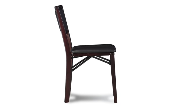 Kingsley Espresso faux leather upholstered folding dining chair in brown, transitional style with rubberwood frame and padded seat.