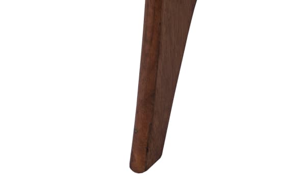 Single tapered leg of Derby Pecan Solid Wood End Table in natural elm finish, mid-century modern style with birch veneer construction.
