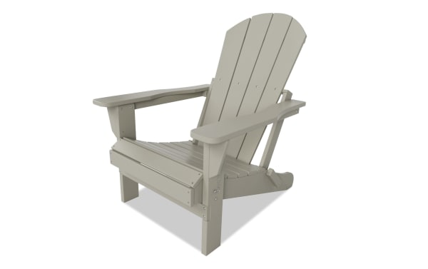 Outdoor Sand Folding Adirondack Chair in white high-density plastic with a transitional style, featuring wide armrests and slatted back and seat.