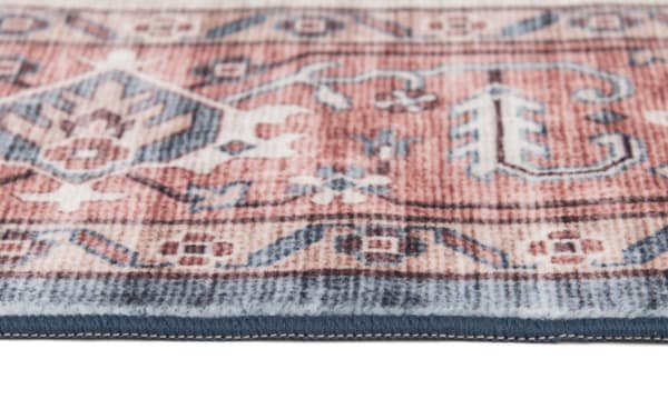 Teller 5' x 7' Red Oriental washable rug in polyester fabric with red and beige transitional design, featuring stain-resistant, waterproof technology and foldable convenience.