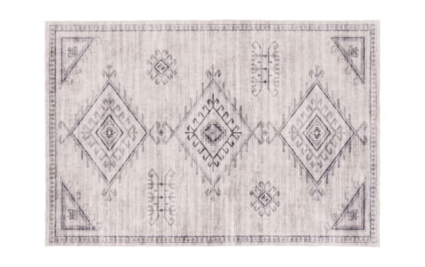 Altis 5' x 7' light gray vintage transitional rug in polyester fabric with geometric diamond patterns, stain-resistant and washable design.
