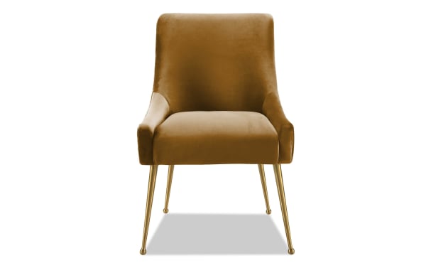 Giselle II Cognac solid back upholstered dining chair in brown velvet with gold stainless steel legs, contemporary style, from the Giselle collection.