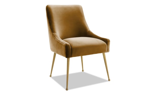 Giselle II Cognac solid back dining chair upholstered in brown velvet with gold stainless steel legs, contemporary style from Giselle collection.